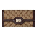 GUCCI LUCE Unisex Canvas Long Wallet with Leather Trim in Beige and Ebony - 790034