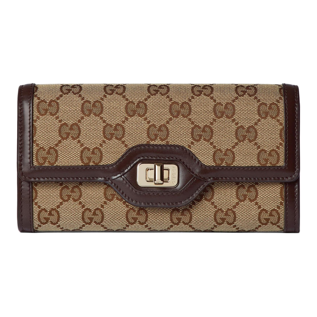 GUCCI LUCE Unisex Canvas Long Wallet with Leather Trim in Beige and Ebony - 790034