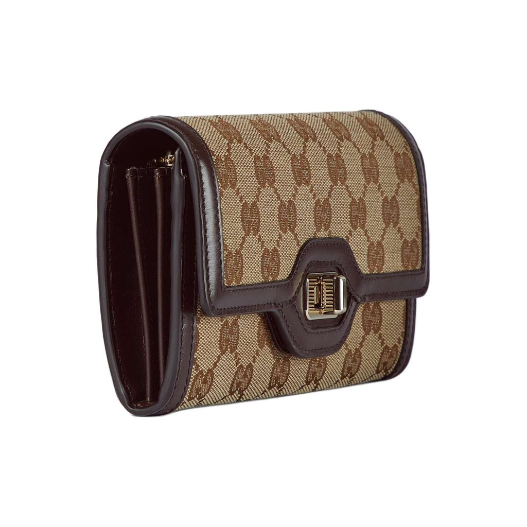 GUCCI LUCE Unisex Canvas Long Wallet with Leather Trim in Beige and Ebony - 790034
