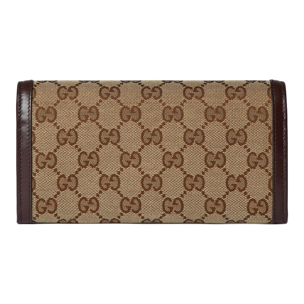 GUCCI LUCE Unisex Canvas Long Wallet with Leather Trim in Beige and Ebony - 790034