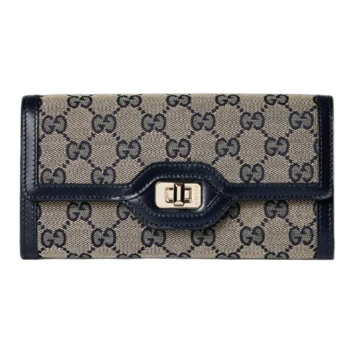 GUCCI LUCE Unisex Canvas Long Wallet in Blue and Beige - 790034