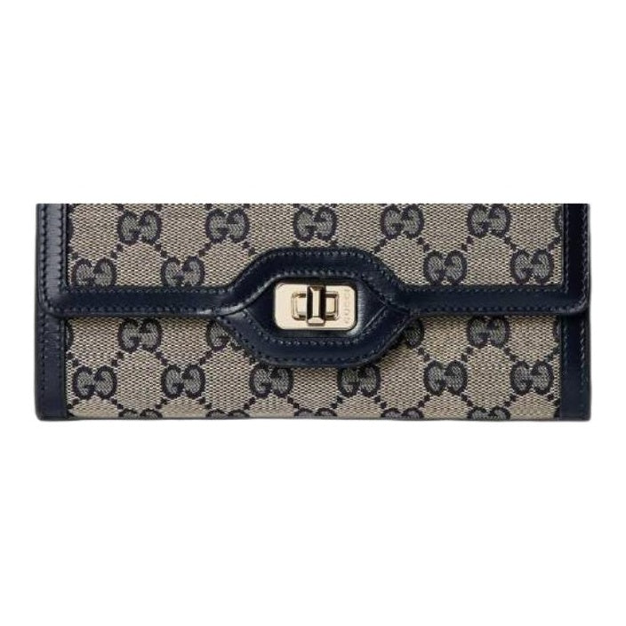 GUCCI LUCE Unisex Canvas Long Wallet in Blue and Beige - 790034