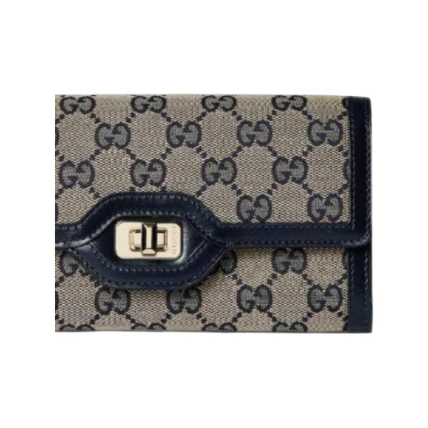 GUCCI LUCE Unisex Canvas Long Wallet in Blue and Beige - 790034